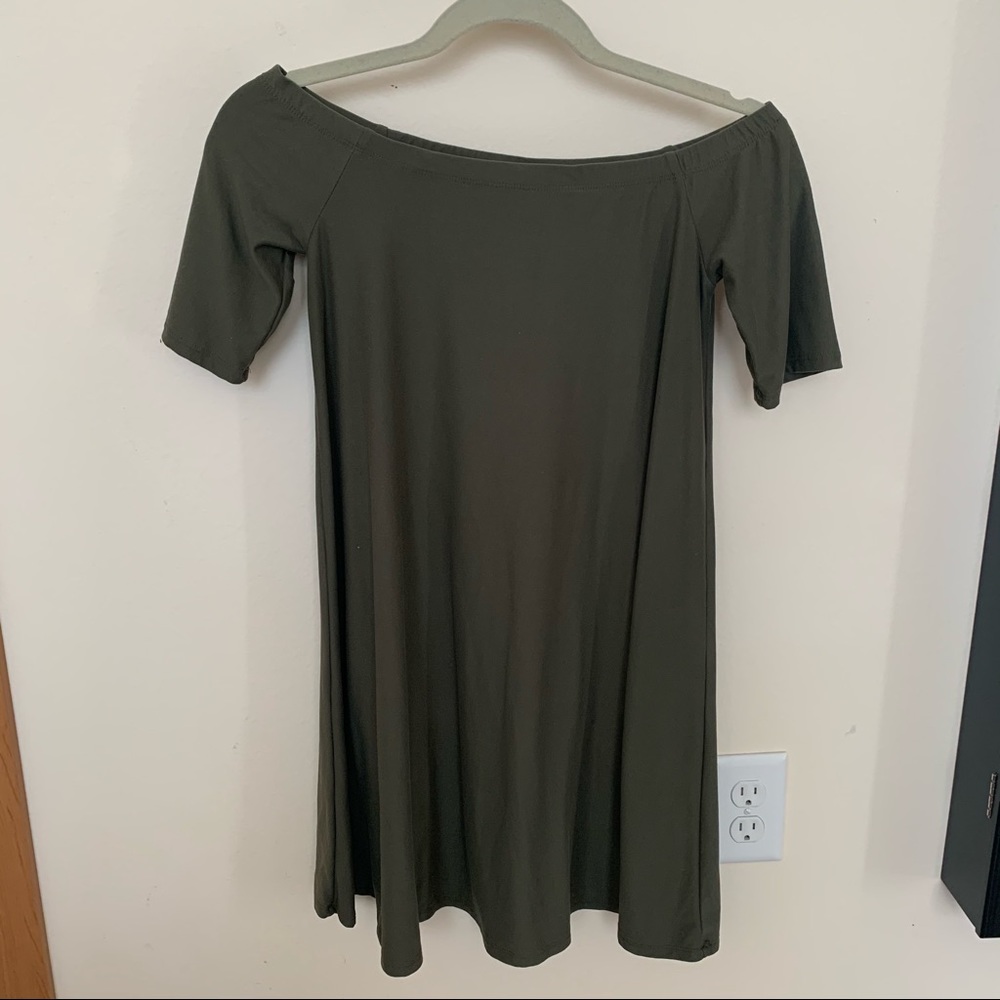 Olive Green Open Shoulder Dress